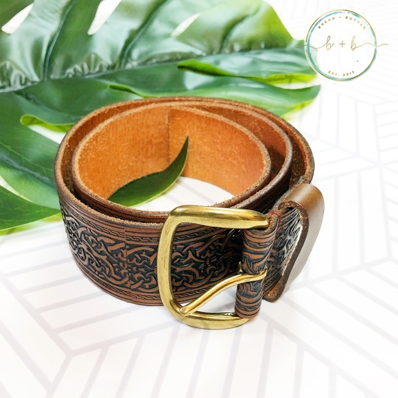 Tristan Accessories - Vintage Tooled Leather Brown Leather Belt